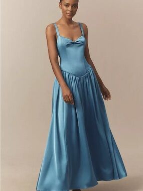 BHLDN Seraphina Sweetheart Corset Stretch Satin Maxi Dress